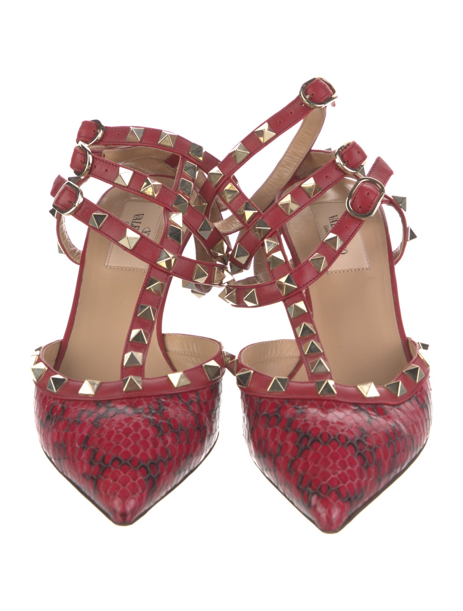 Valentino Rockstud Accents Leather T-Strap Pumps